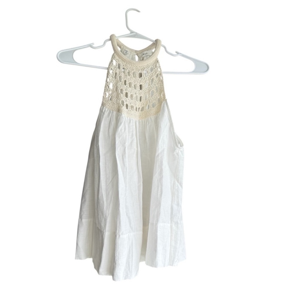 A.L.C. Reina Linen Blend Crochet Neck Halter Tank Top White - Picture 7 of 14